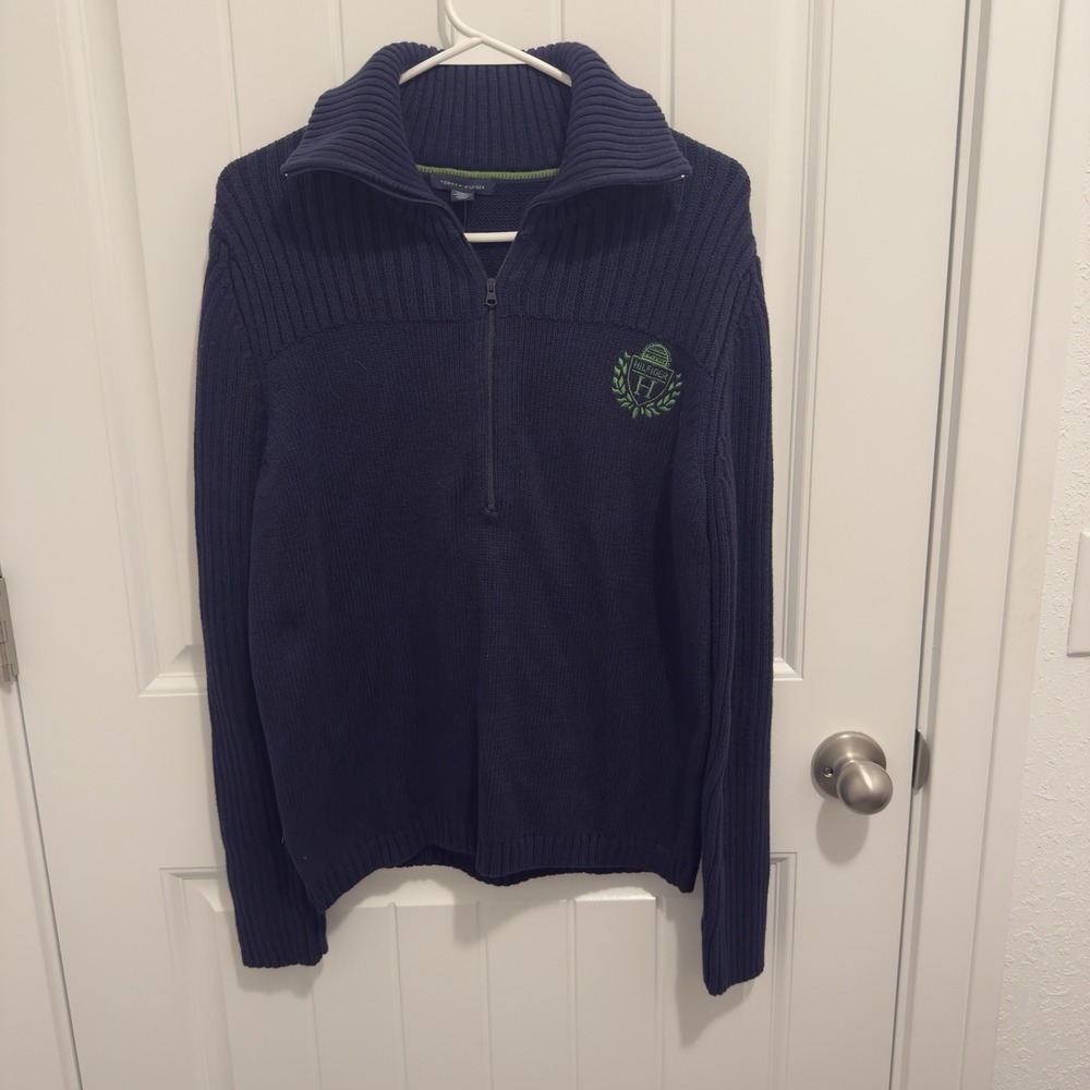 Tommy Hilfiger Women's Navy Pullover 1/2 Zip Sweater Mock Collar Size XL